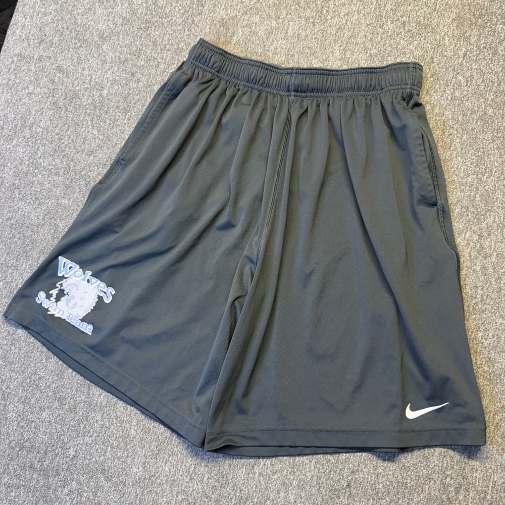 Nike Dri-FIT Mens XL Gray Wolves Swim Team Athletic Training Shorts 1328